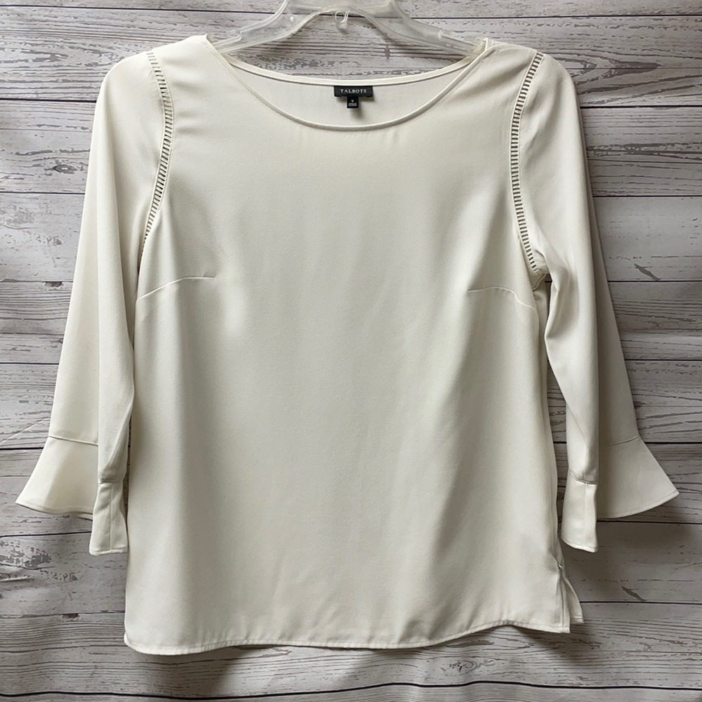 Talbots Blouse Boat Neck With Bell Sleeves Top Women’s Cream Size Small